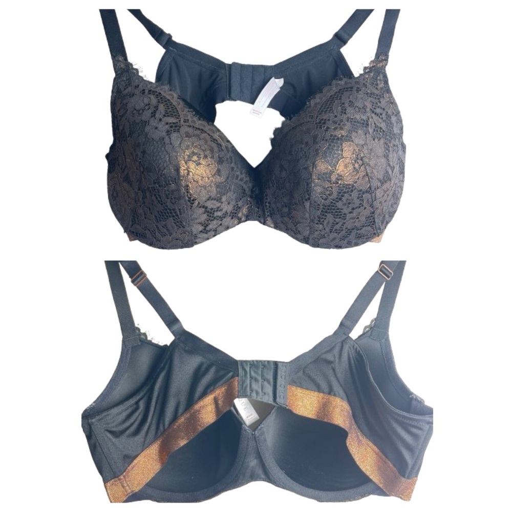 Cacique Black & Bronze Lace Bra | Smooth Balconette | Underwire Support 40E (DD)